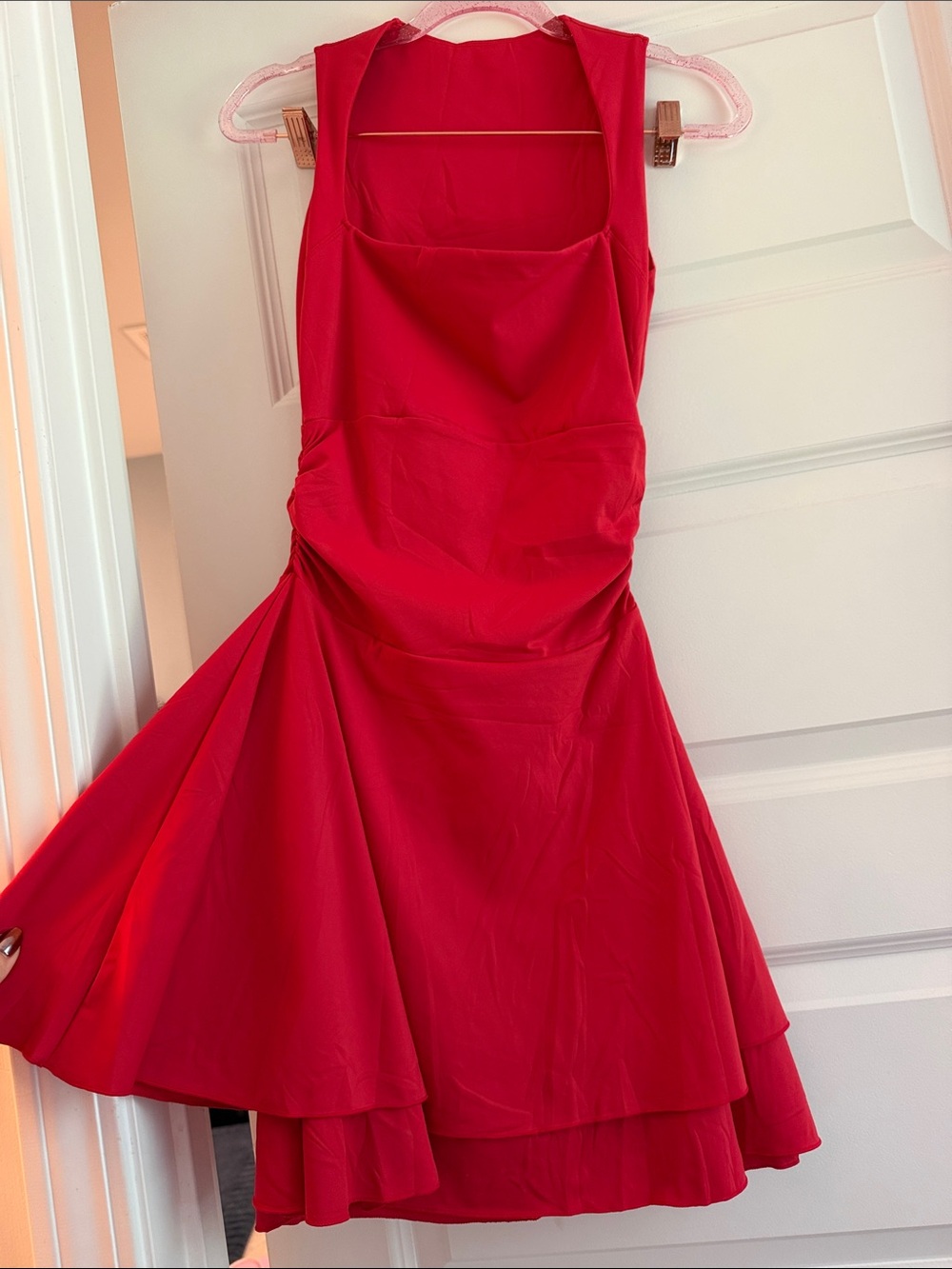 Red Sleeveless Square-Neck Fit & Flare Dress